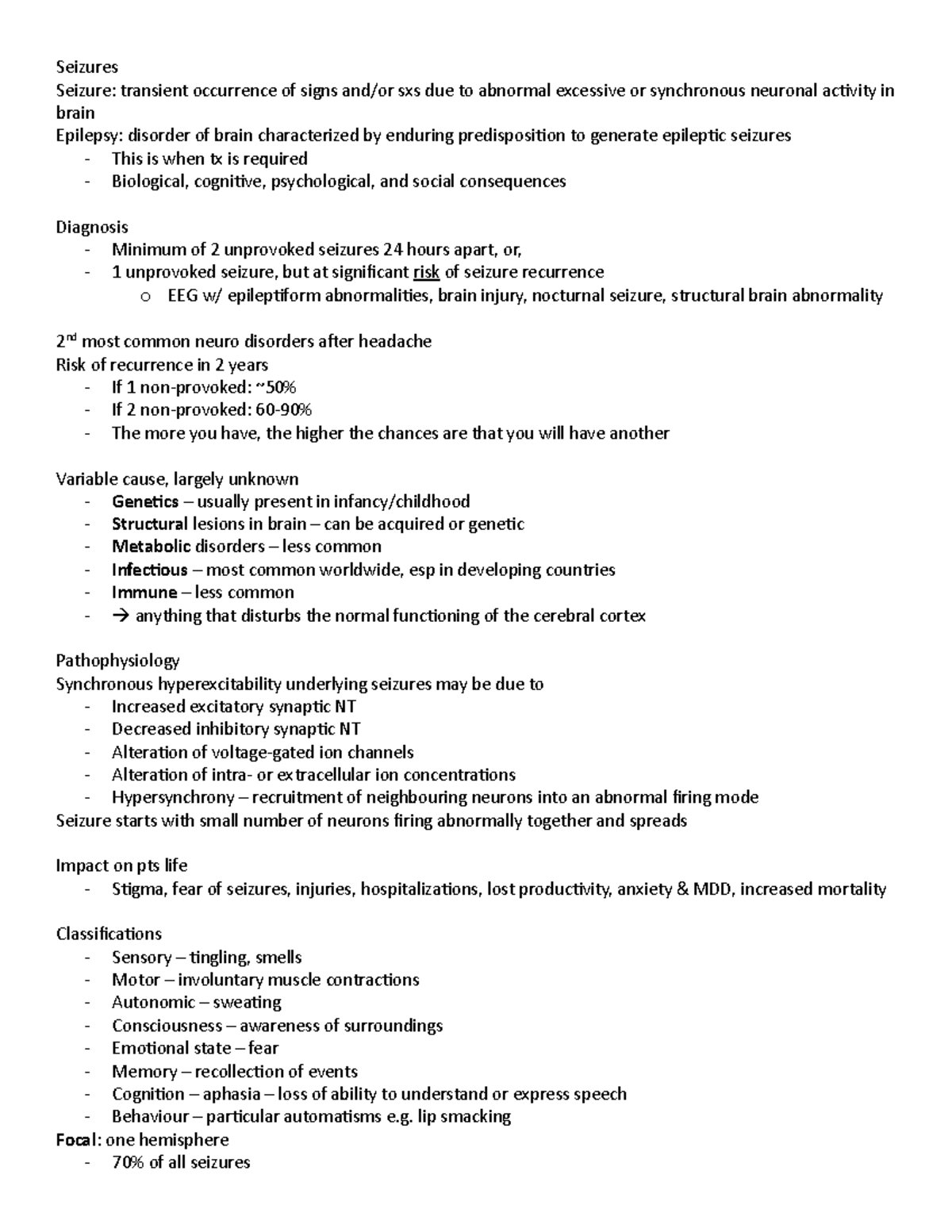 Seizure Disorder - Seizure: transient occurrence of signs and/or sxs ...