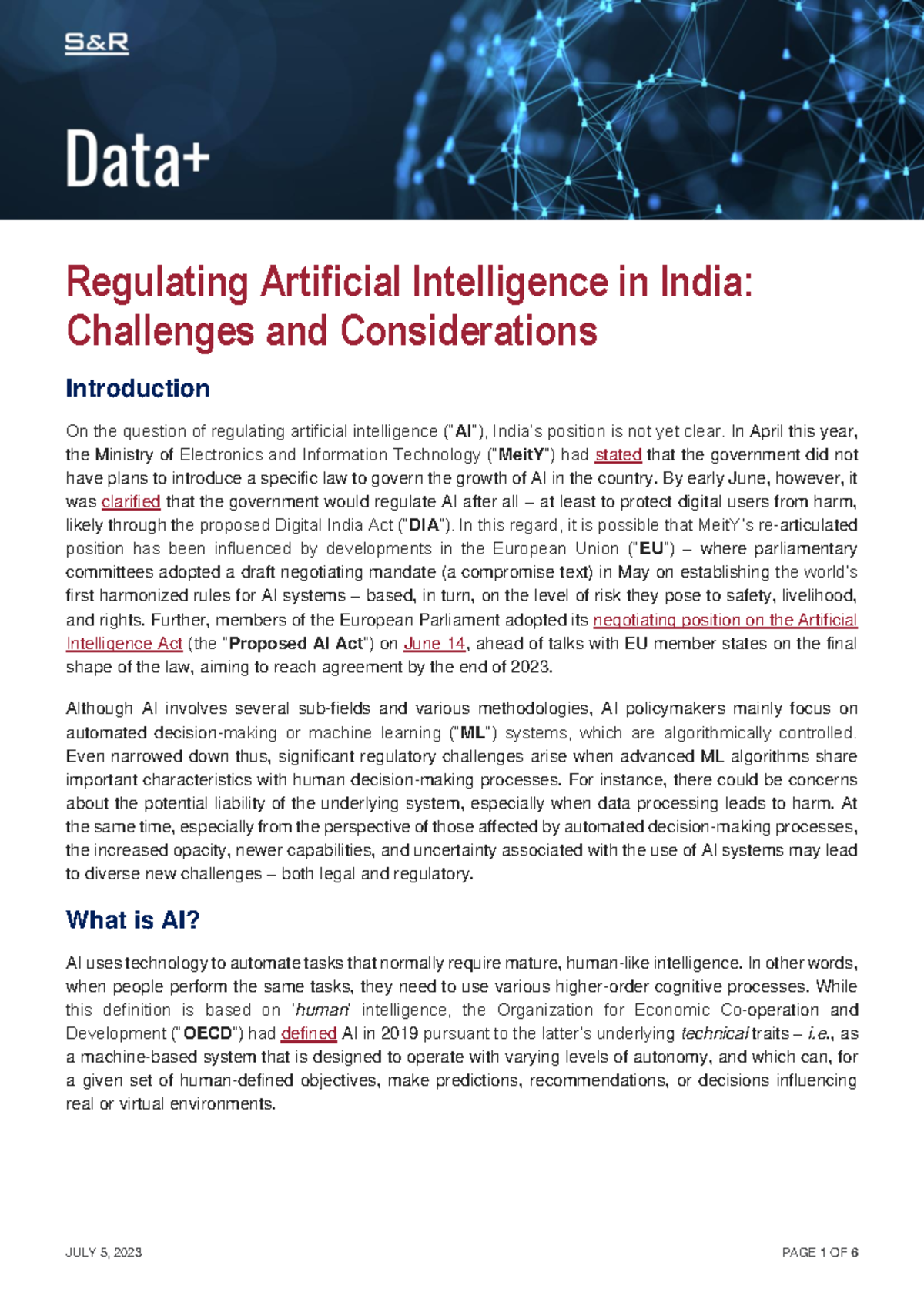 SR Data Regulating Artificial Intelligence in India Challenges and ...