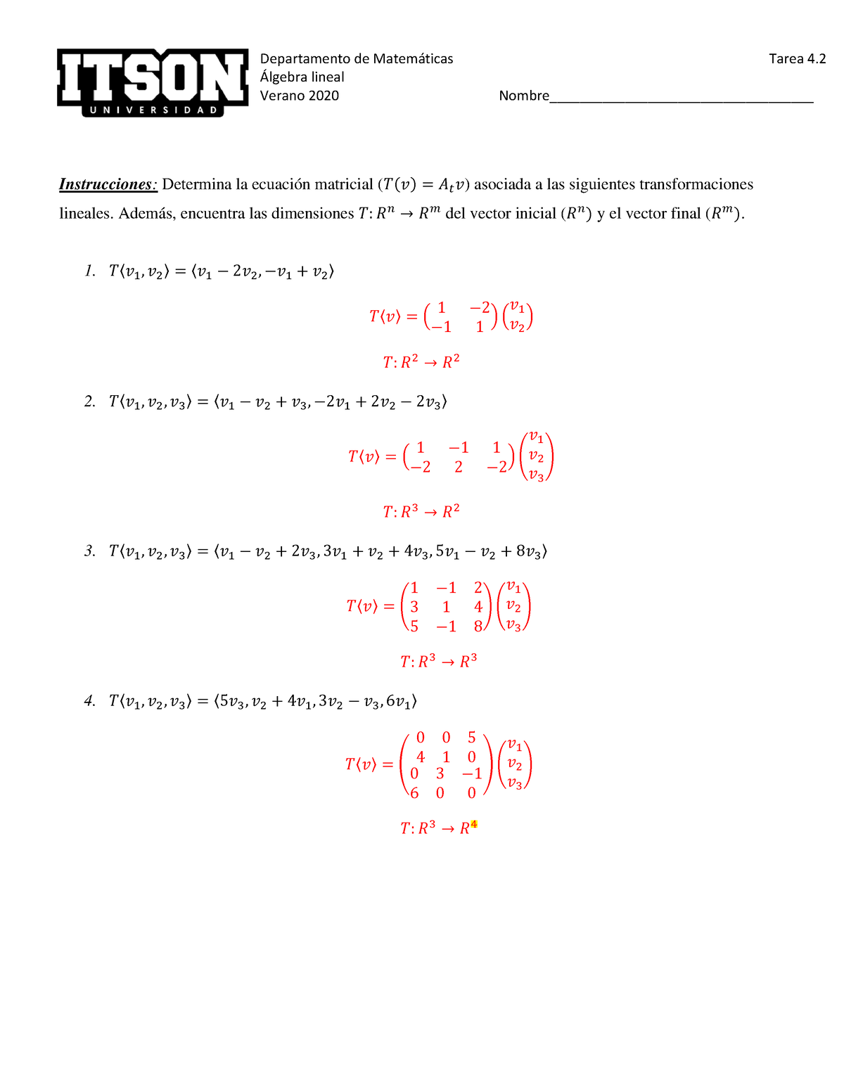 Tarea 4.2 (Respuestas) - Departamento De Matem·ticas ¡lgebra Lineal ...