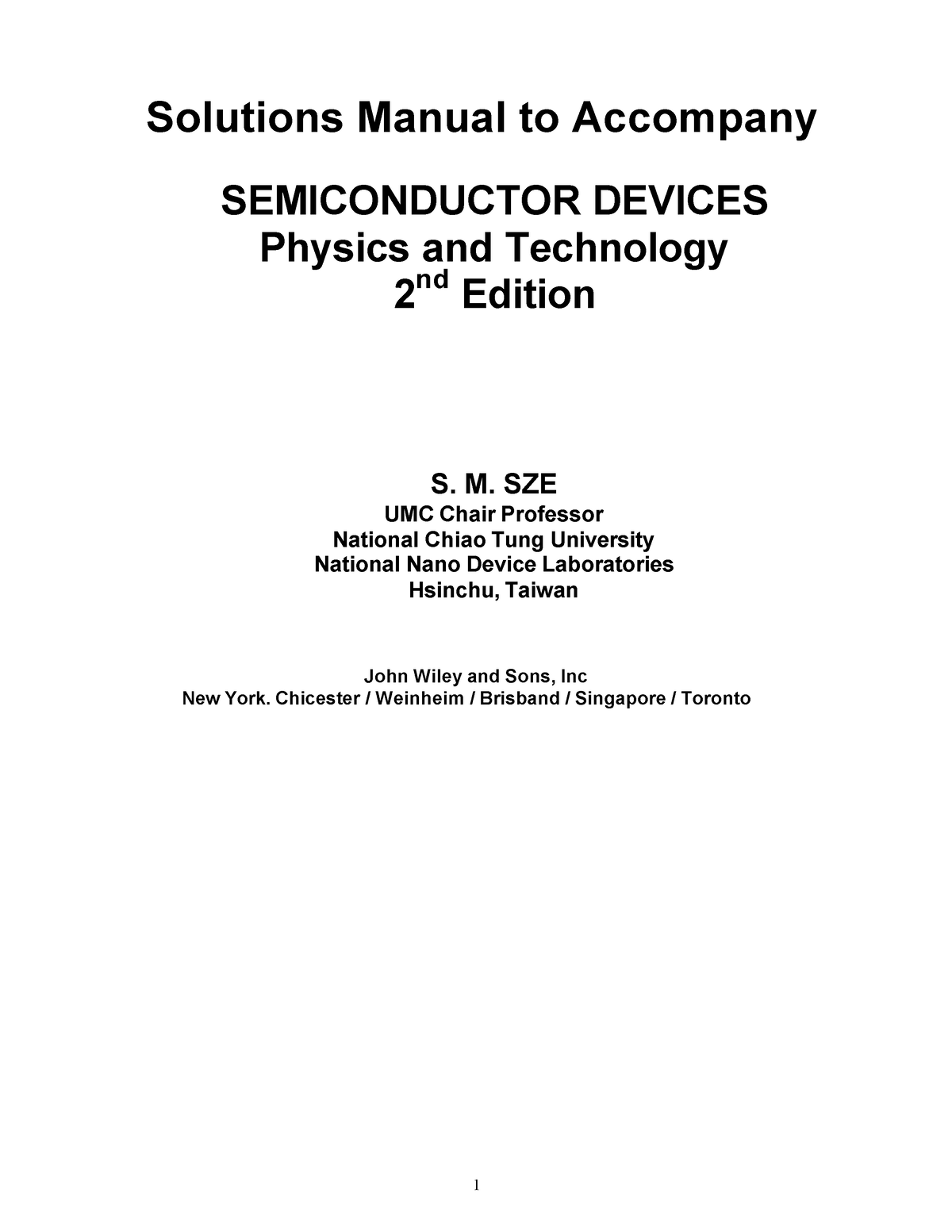 2thsolution Semiconductor Devices Physics and Technology (Simon M ...