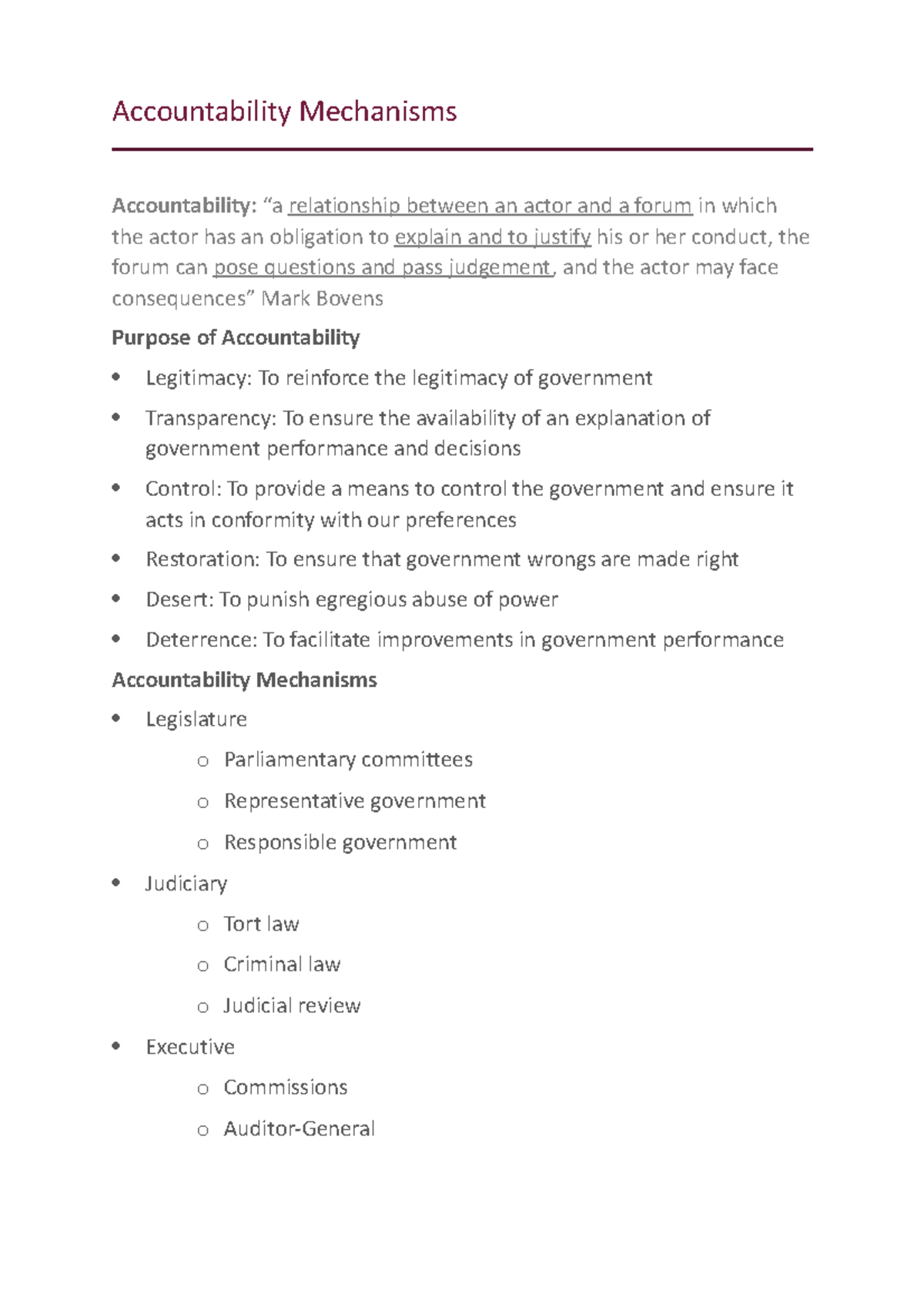 Administrative Law - Accountability Mechanisms Accountability: “a ...