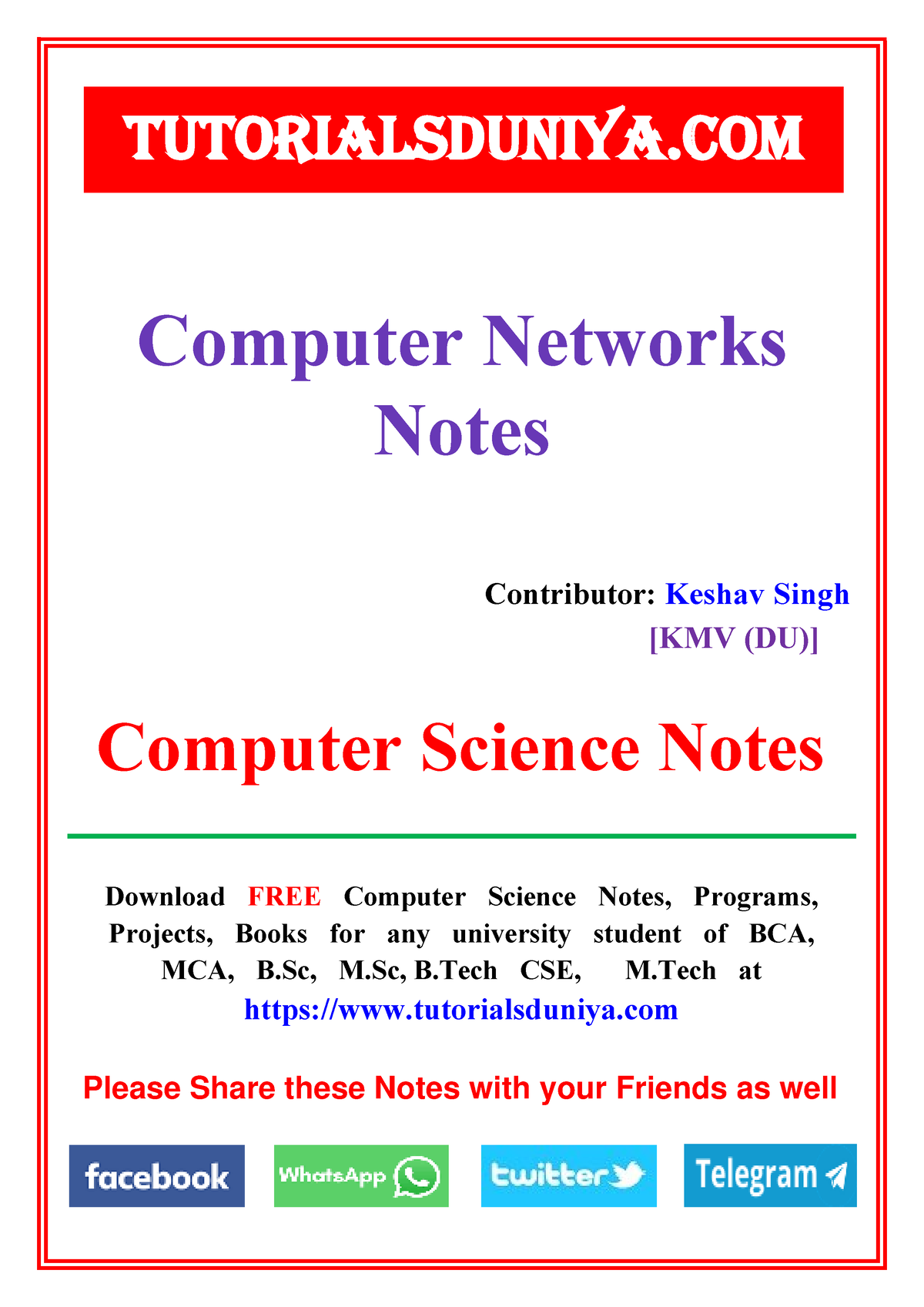 Computer Networks Notes - Tutorials Duniya - Download FREE Computer ...