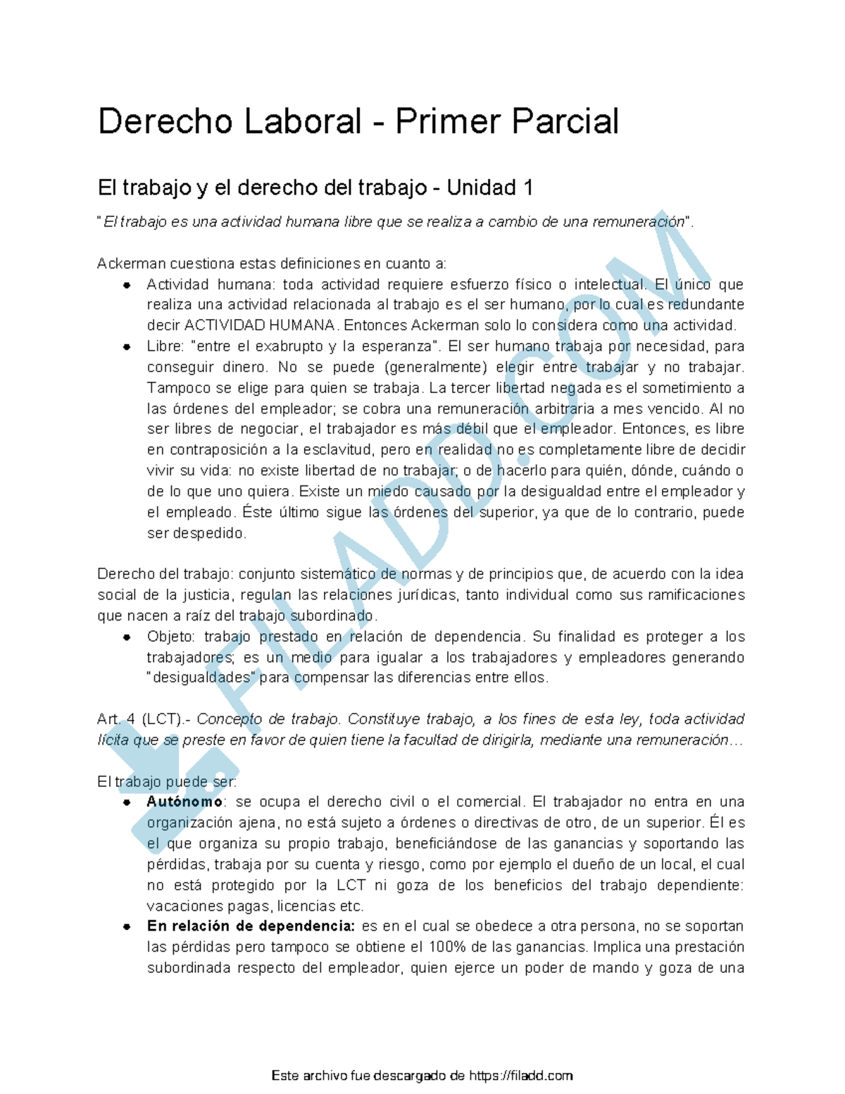 Primer Parcial - Laboral 1 - Derecho Laboral - Primer Parcial El ...
