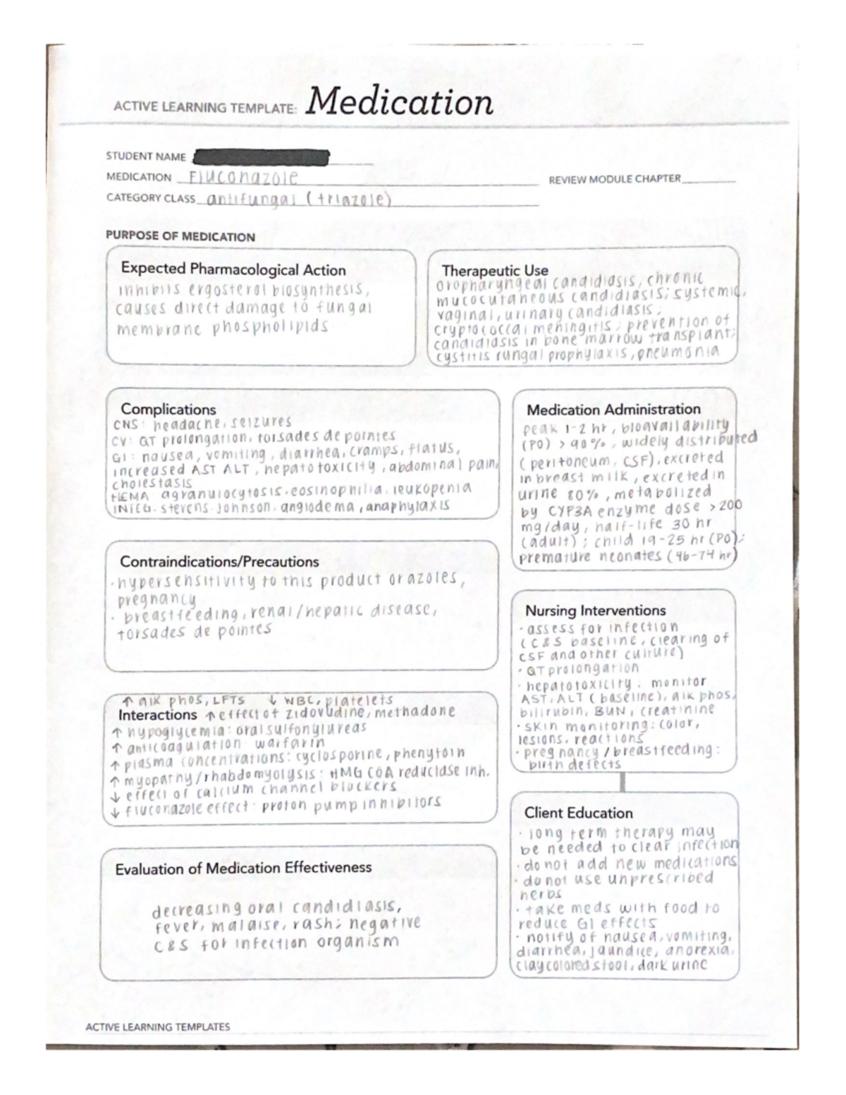 ATI Drug Template Fluconazole NU 307/8 Studocu