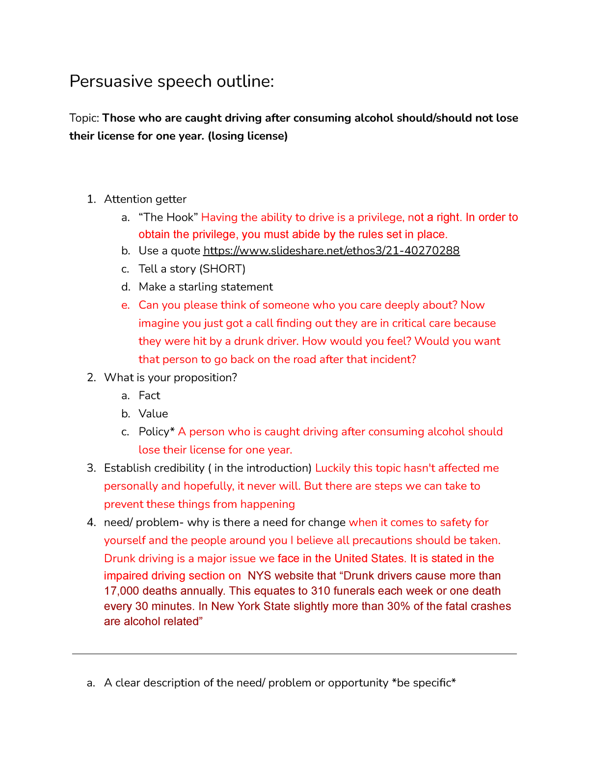 persuasive speech outline texting and driving