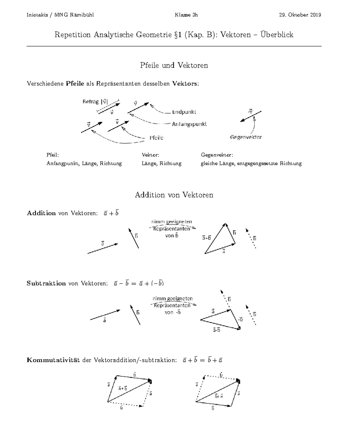 Vektorgeometrie Kap B Zusammenfassung Einführung - Iniotakis / MNG R ...