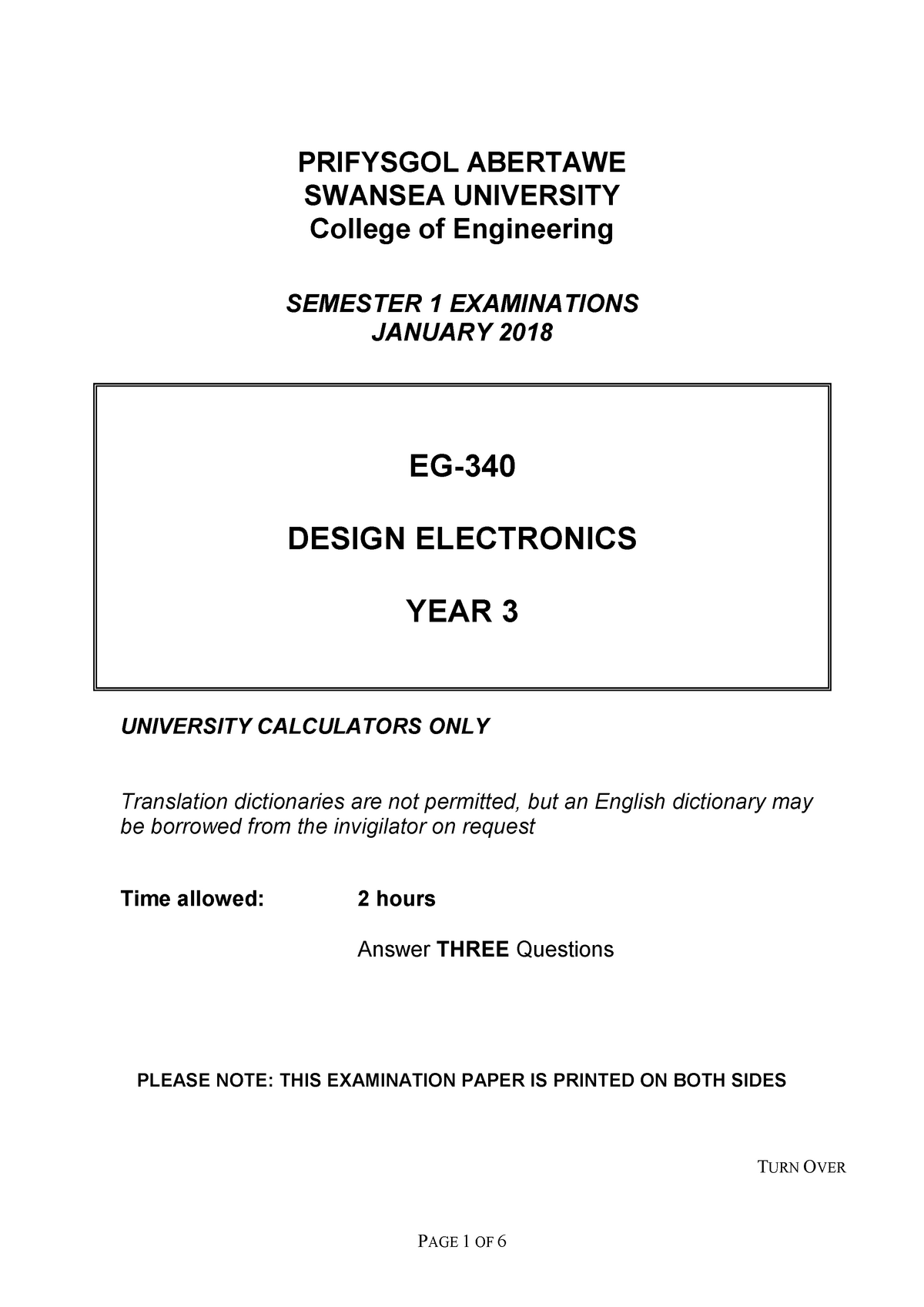 Exam 2017 Prifysgol Abertawe Swansea University College Of