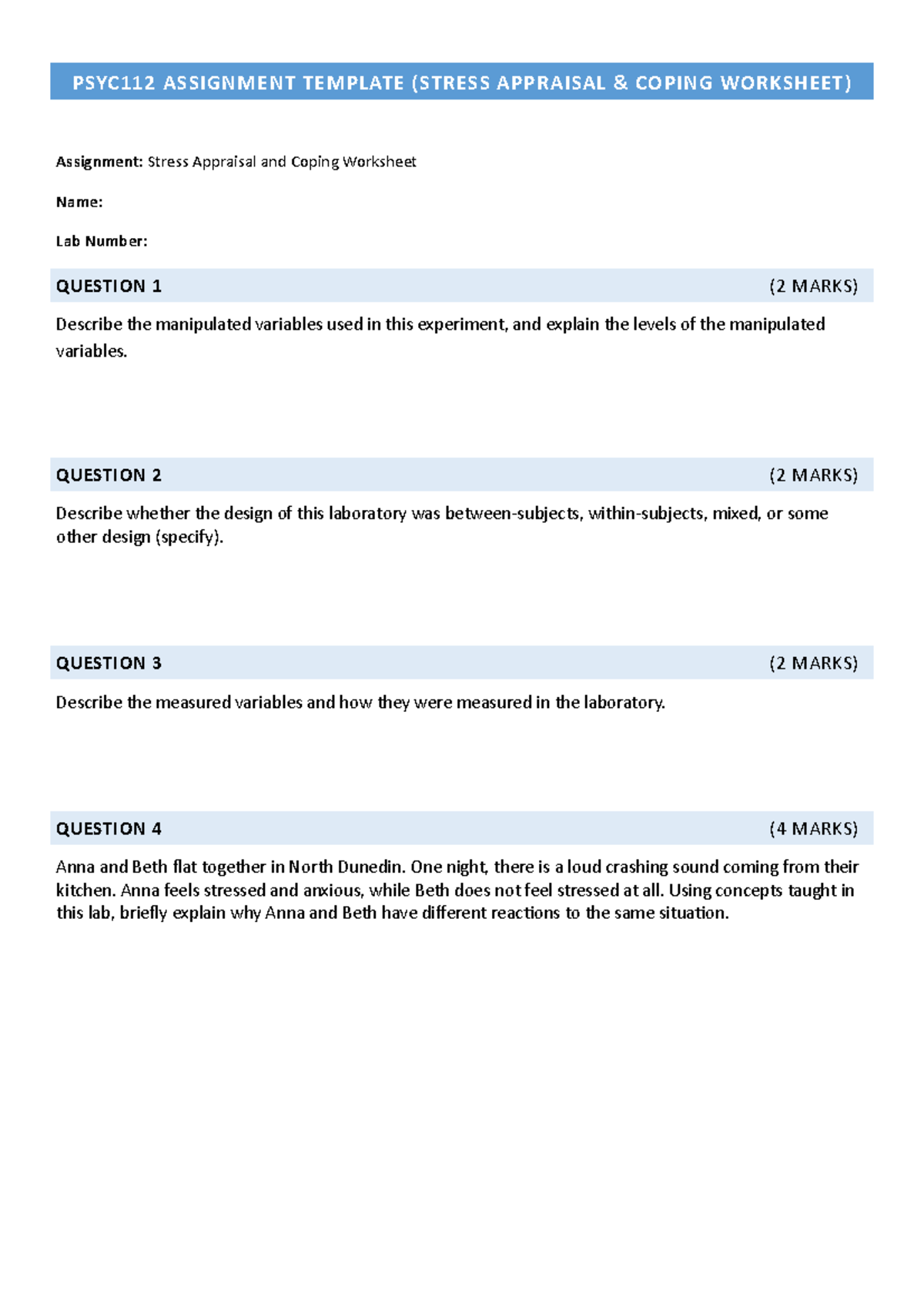 2021 PSYC112 Assignment Template - Lab 9 Stress Appraisal and Coping ...