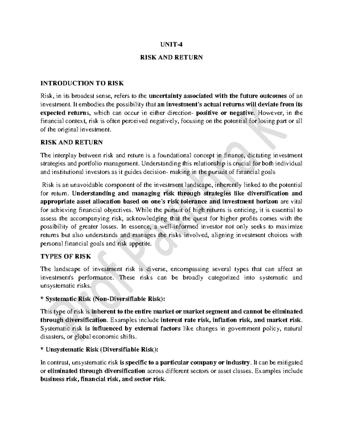 Module-4 IM - Investment management - UNIT- RISK AND RETURN ...