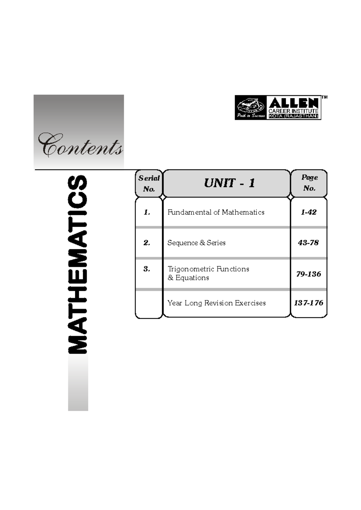 Unit-1 - Allen career institute theory - Contents MATHEMATICS ...