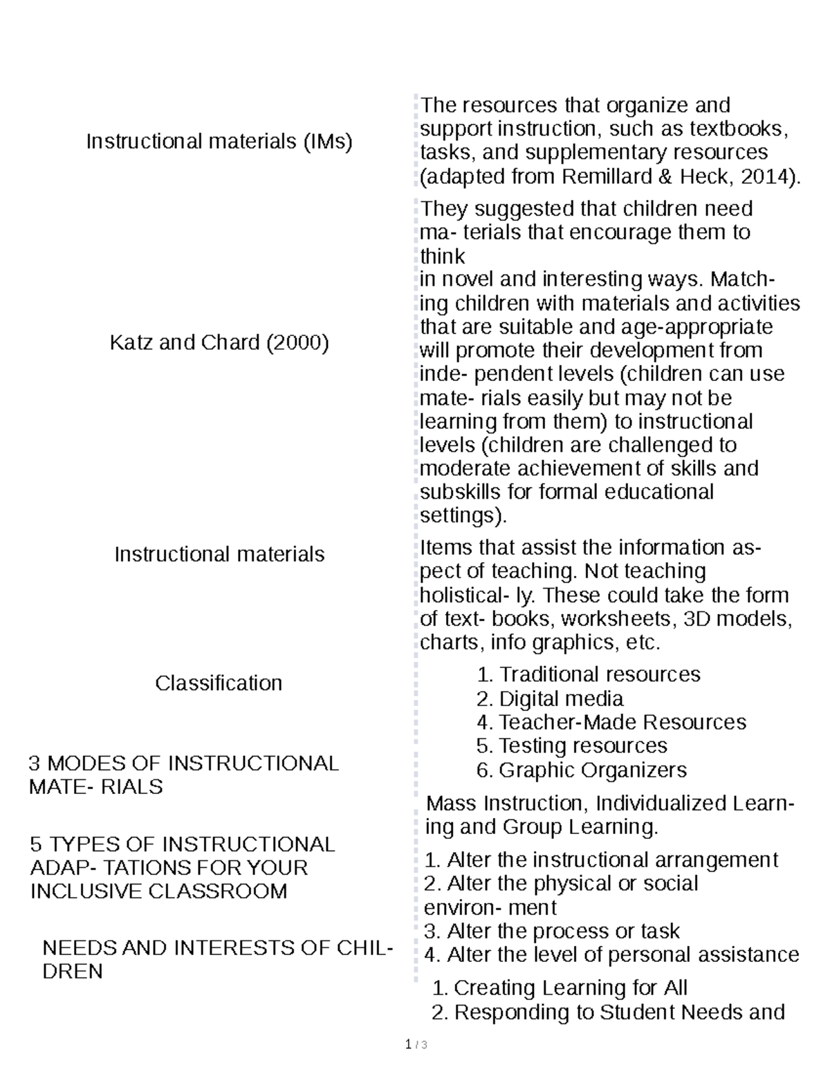 Selecting AND Maintaining Classroom Materials - 1 / 3 Instructional ...