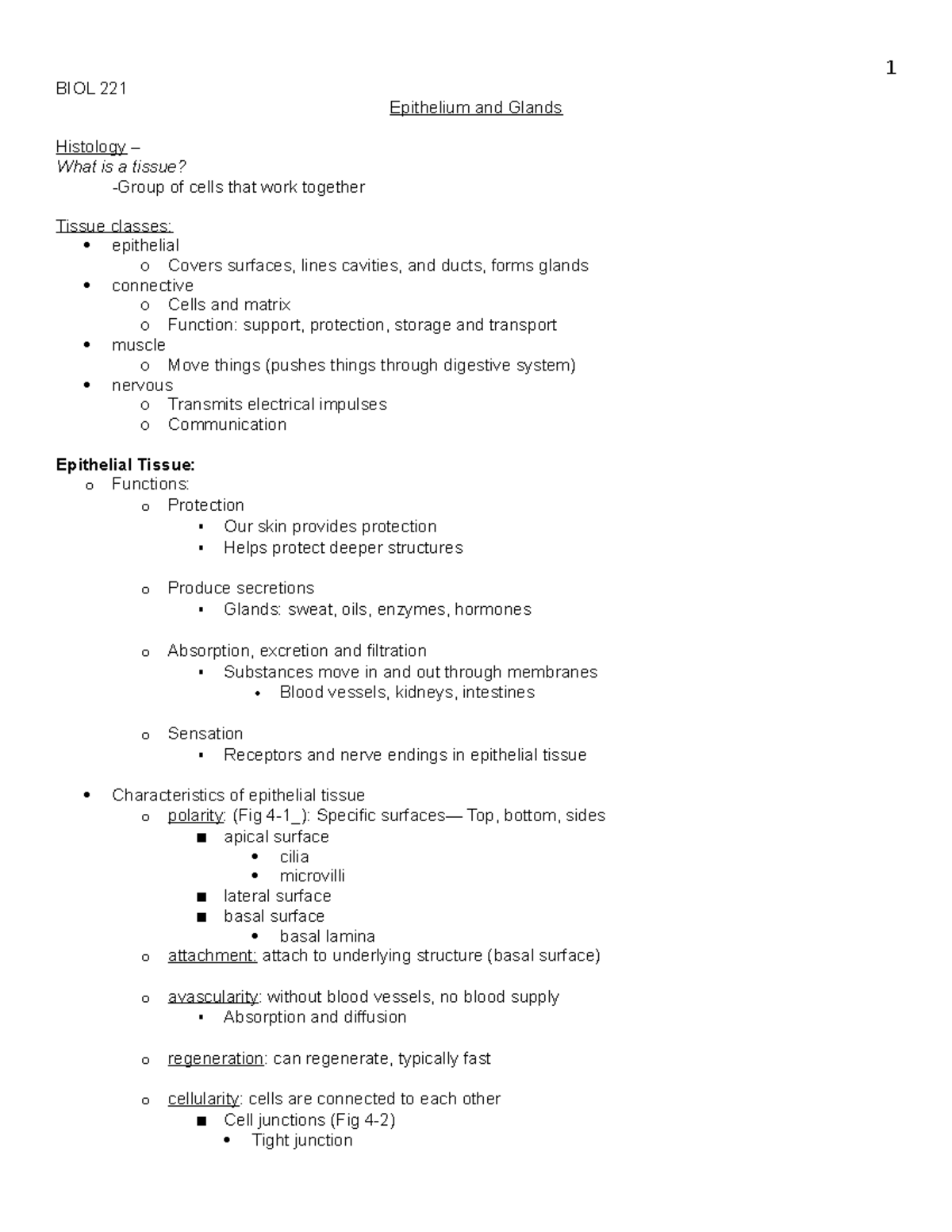 Epithelial Tissue and Glands - BIOL 221 Epithelium and Glands Histology ...