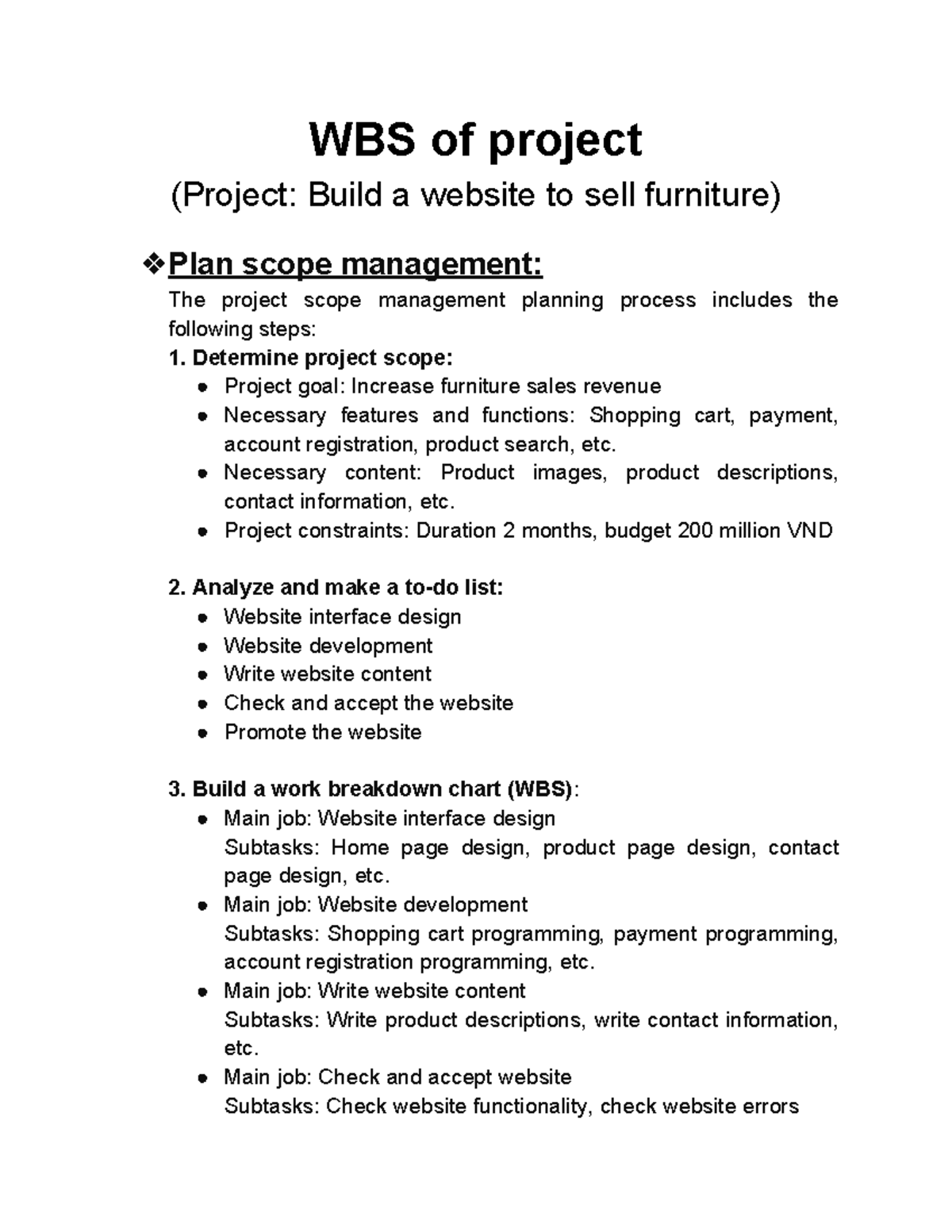 Group 3 WBS Assignement - WBS of project (Project: Build a website to ...