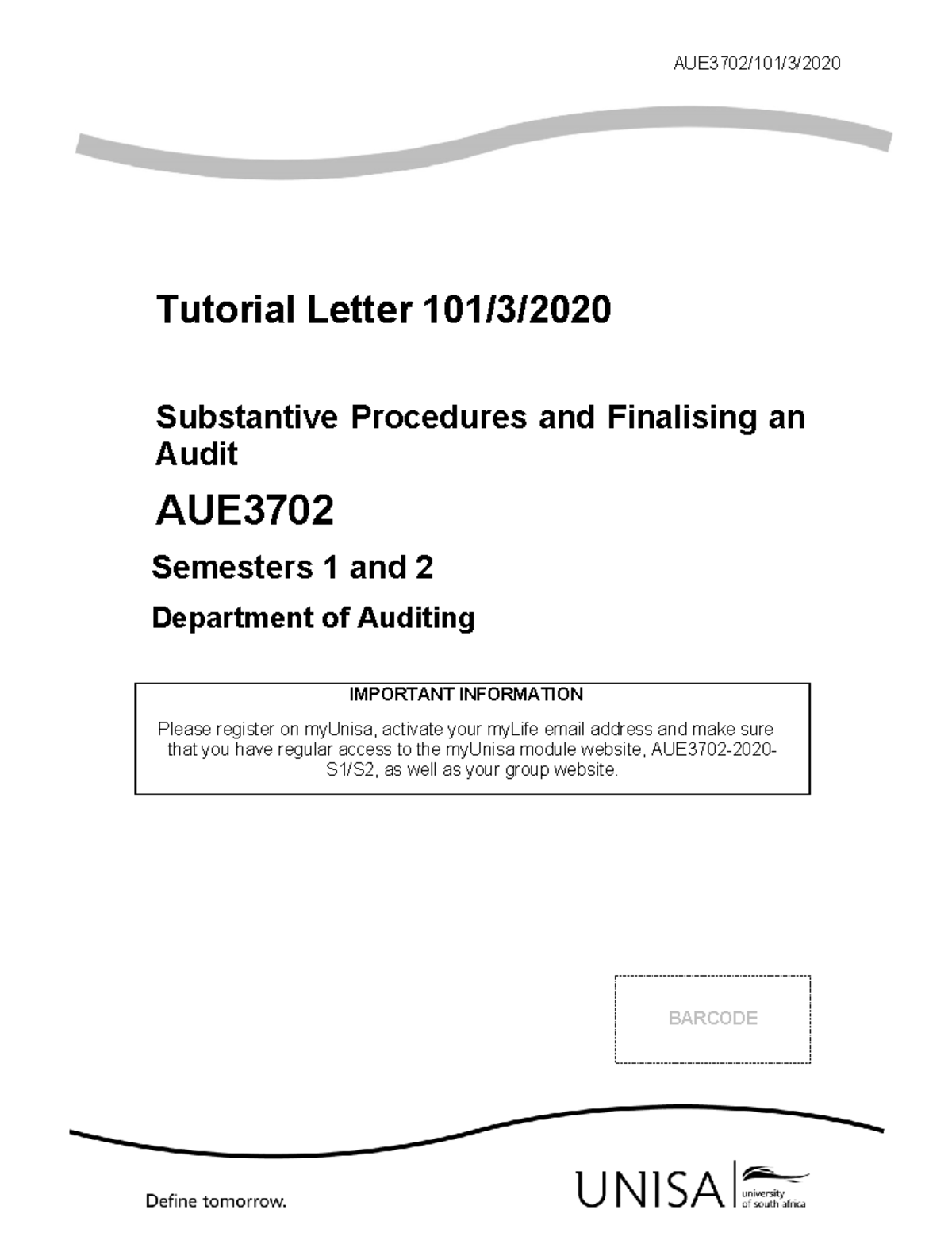 AUE TL - Auditing Notes - Warning: TT: undefined function: 22 AUE3702 ...