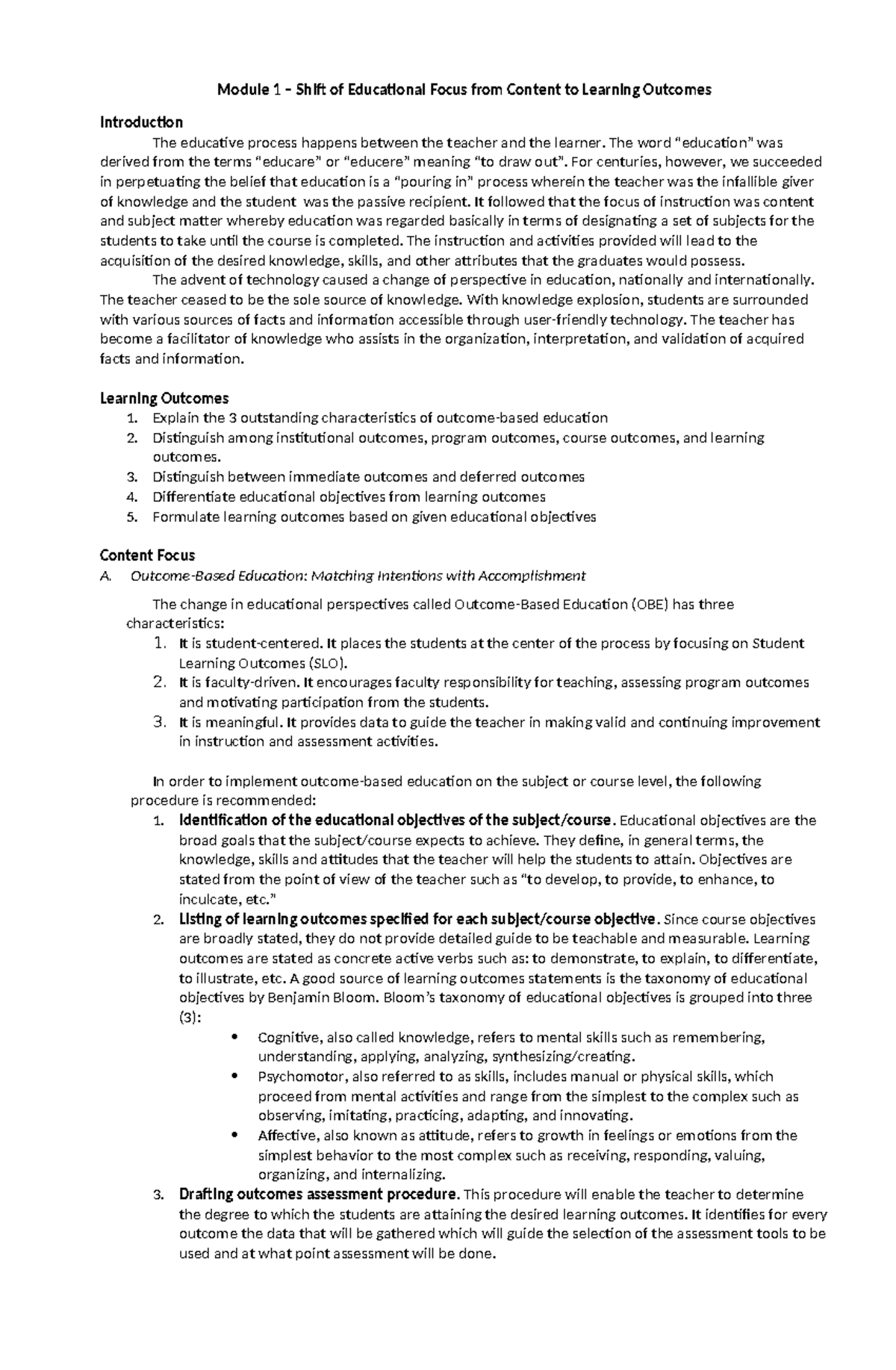 Lesson-1 - module - Module 1 – Shift of Educational Focus from Content ...