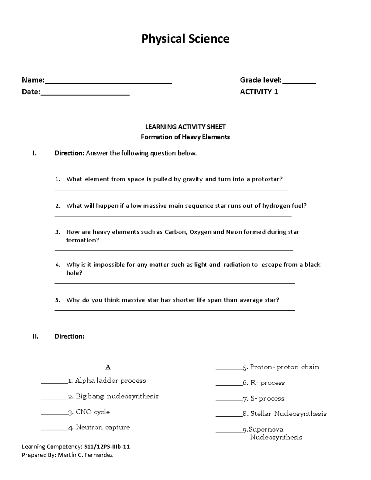 Activity-1 - ACTIVITY 1 - Physical Science Name ...