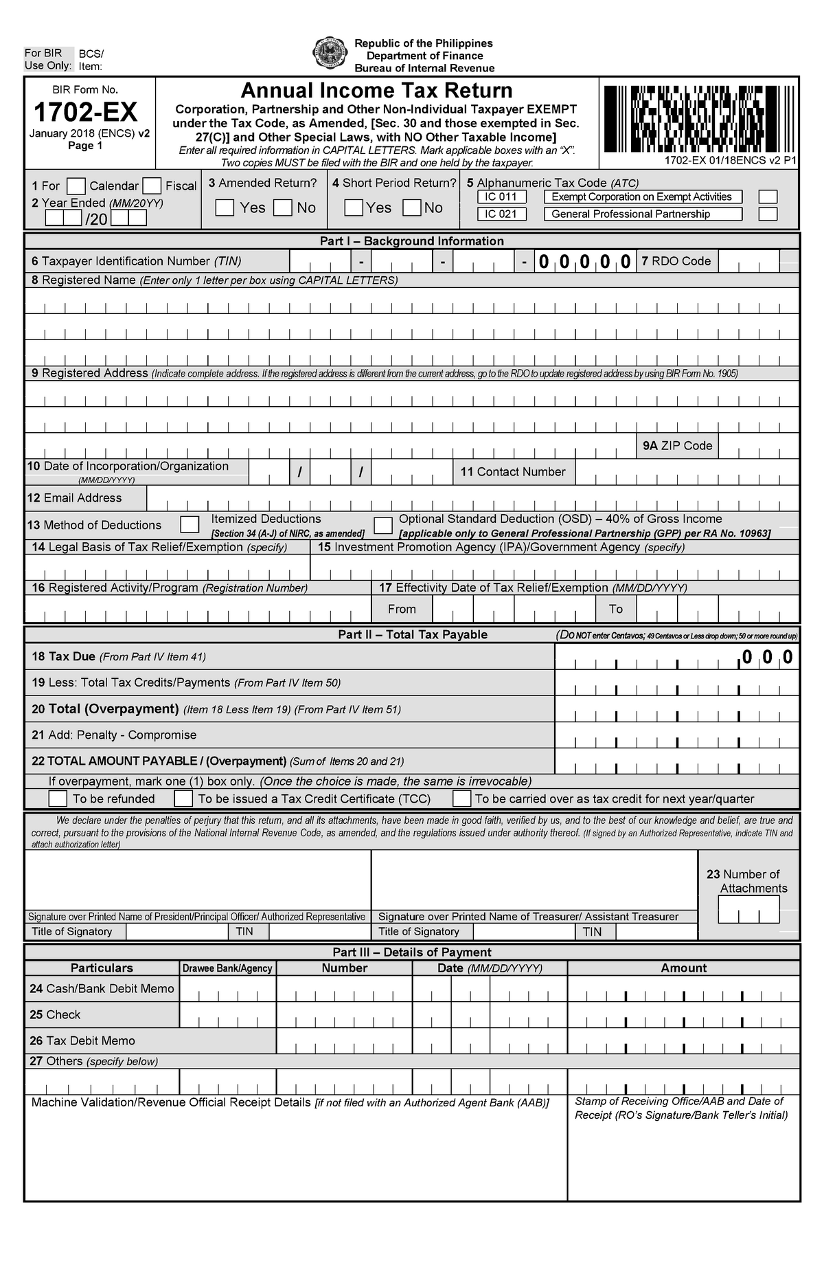 1702-EX Jan 2018 ENCS V2 - BIR Form No. 1702 -EX January 2018 (ENCS) V ...