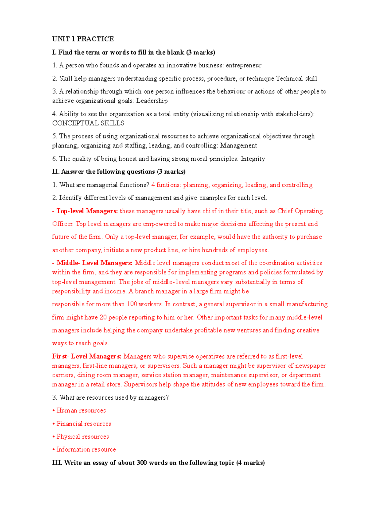 UNIT 1 Practice - TACN 2 - UNIT 1 PRACTICE I. Find the term or words to ...