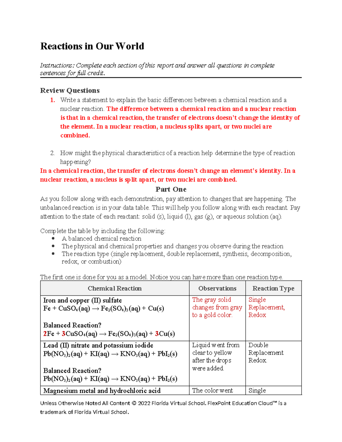 Reactions in our world report (correct) - Reactions in Our World ...