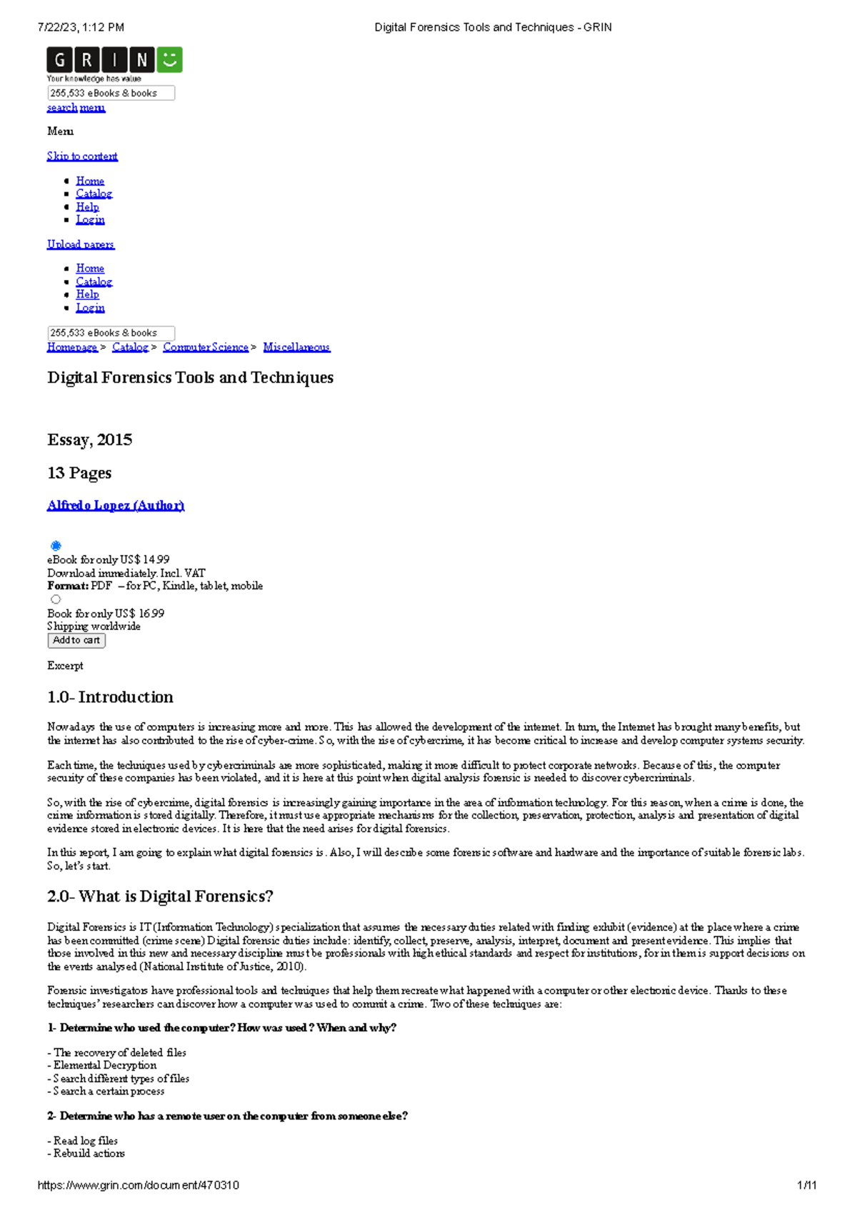 Digital Forensics Tools and Techniques - GRIN - 255,533 eBooks & books ...