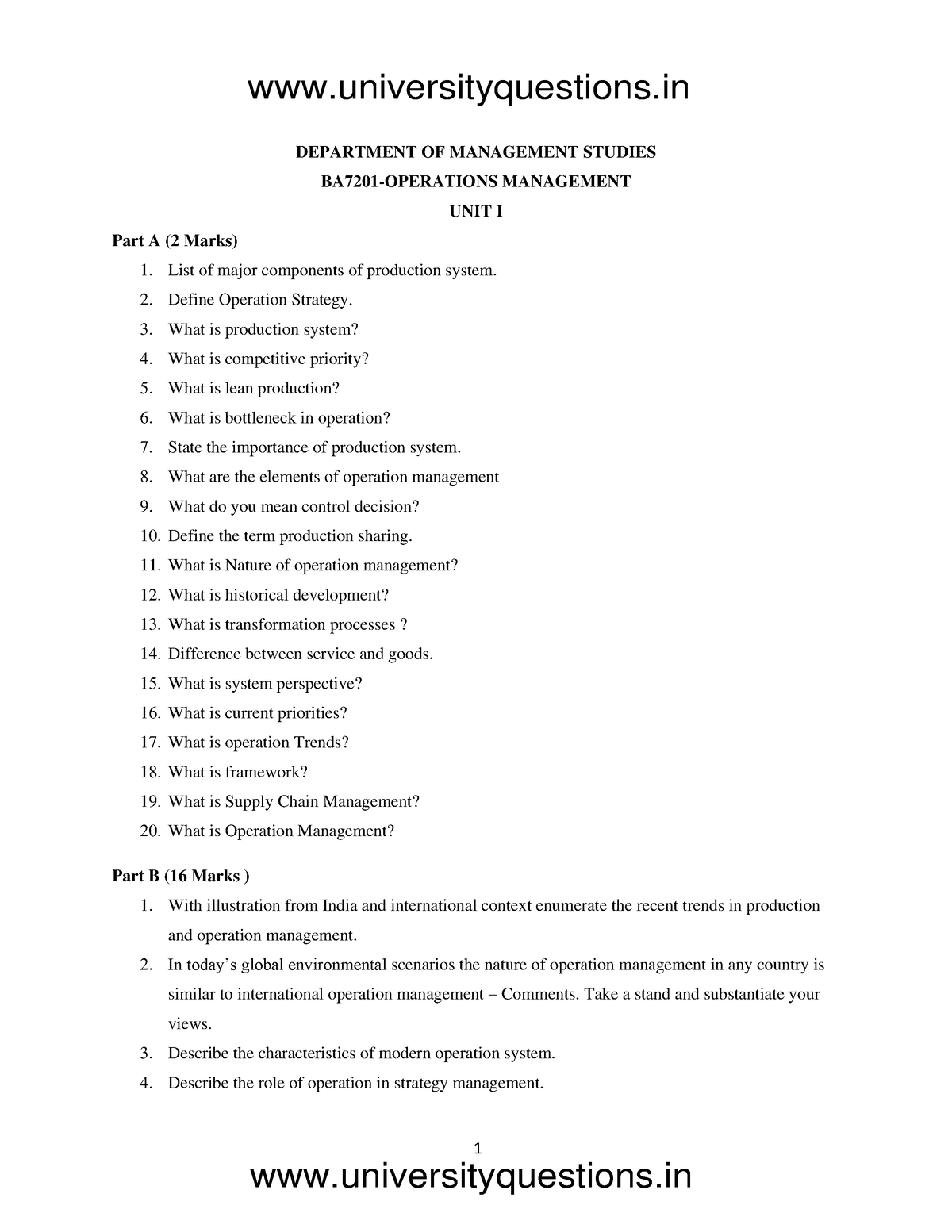 question bank for operations research