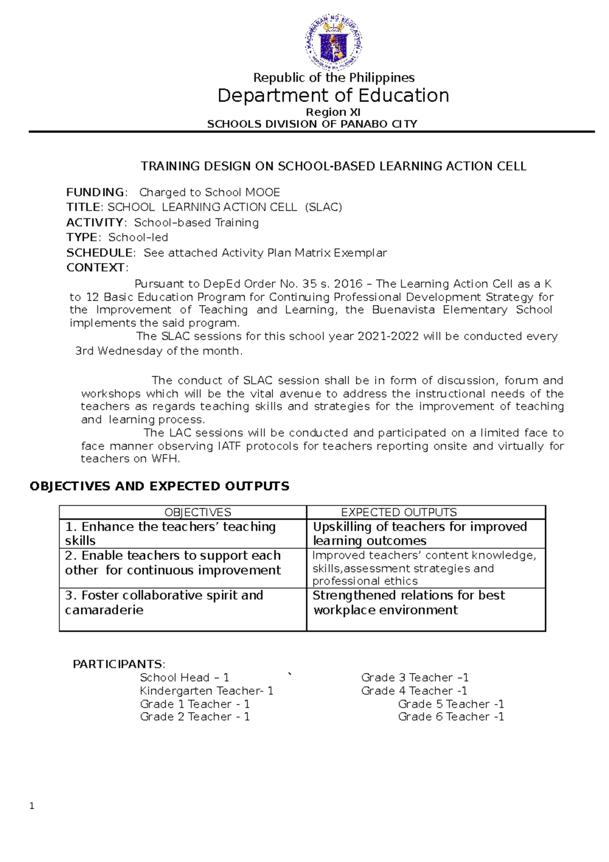 BES SLAC 2021 2022A - helping tool - Republic of the Philippines ...