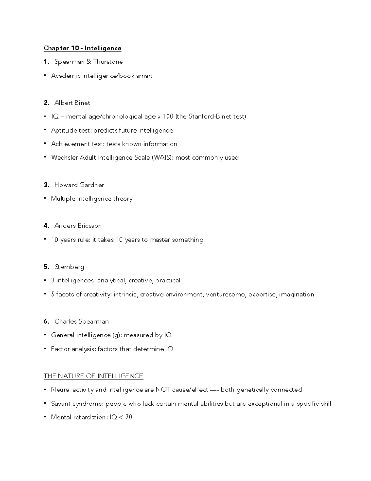 Chapter 10 - Summary Principles of Psychology - Chapter 10 Intelligence ...