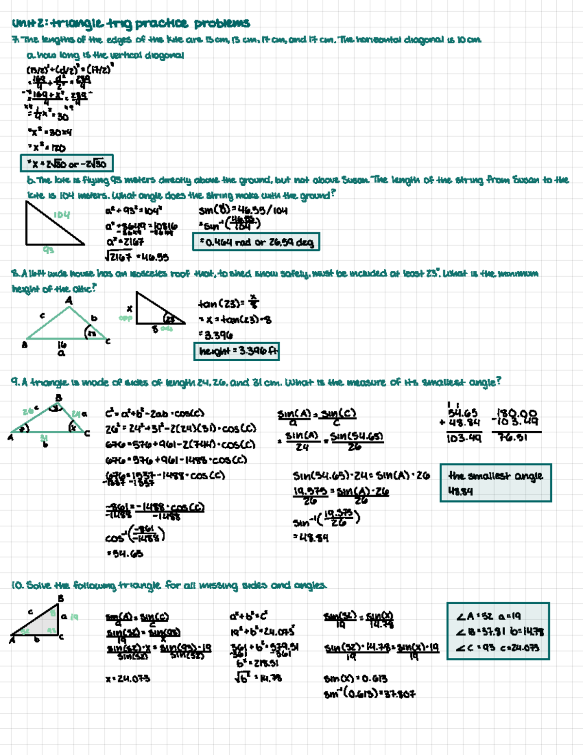 Final Exam Review Problems - Unit 2:triangletrig practice problems 7 ...