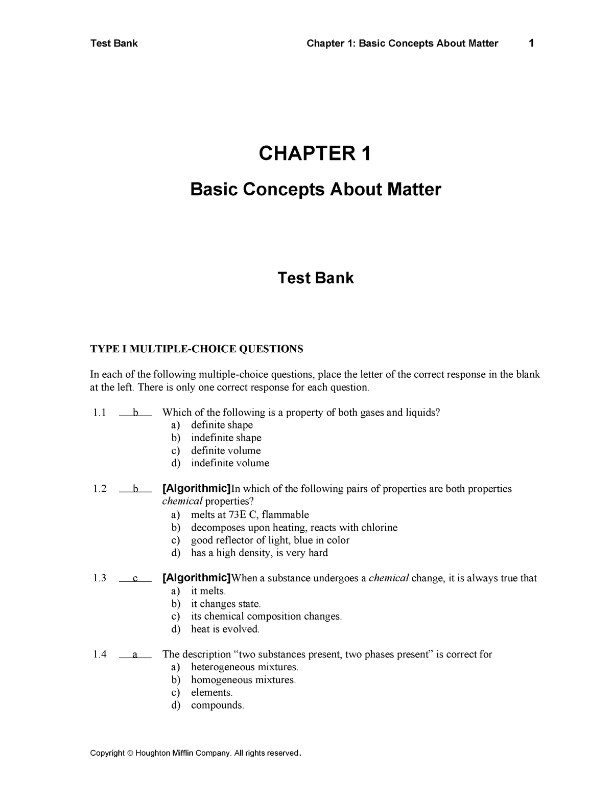 Intro To Biochem Practice Test - Test Bank Chapter 1: Basic Concepts ...