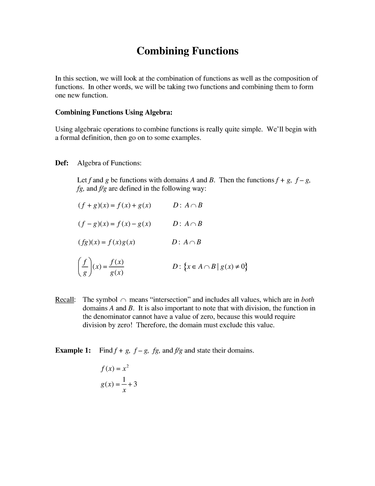 Combining functions Good Combining Functions In this section, we