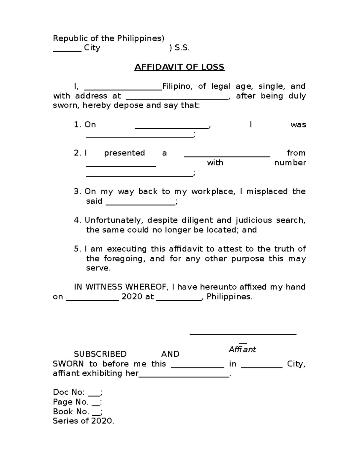 sample-affidavit-of-loss-republic-of-the-philippines-city