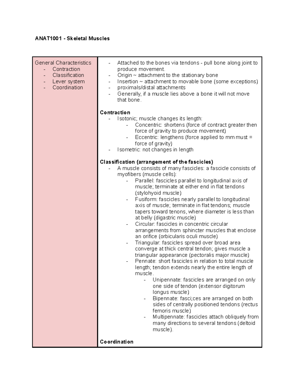 ANAT1001 - Skeletal Muscles - ANAT1001 - Skeletal Muscles General ...