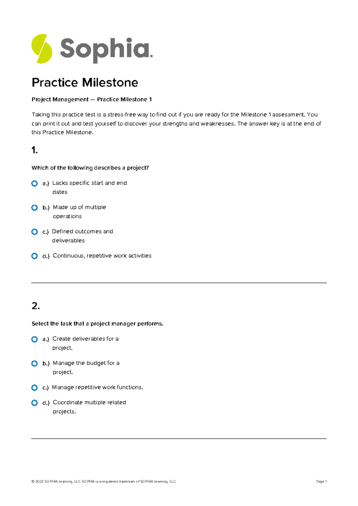 Pm1001-unit-1-practice-milestone - a.) Lacks specific start and end ...