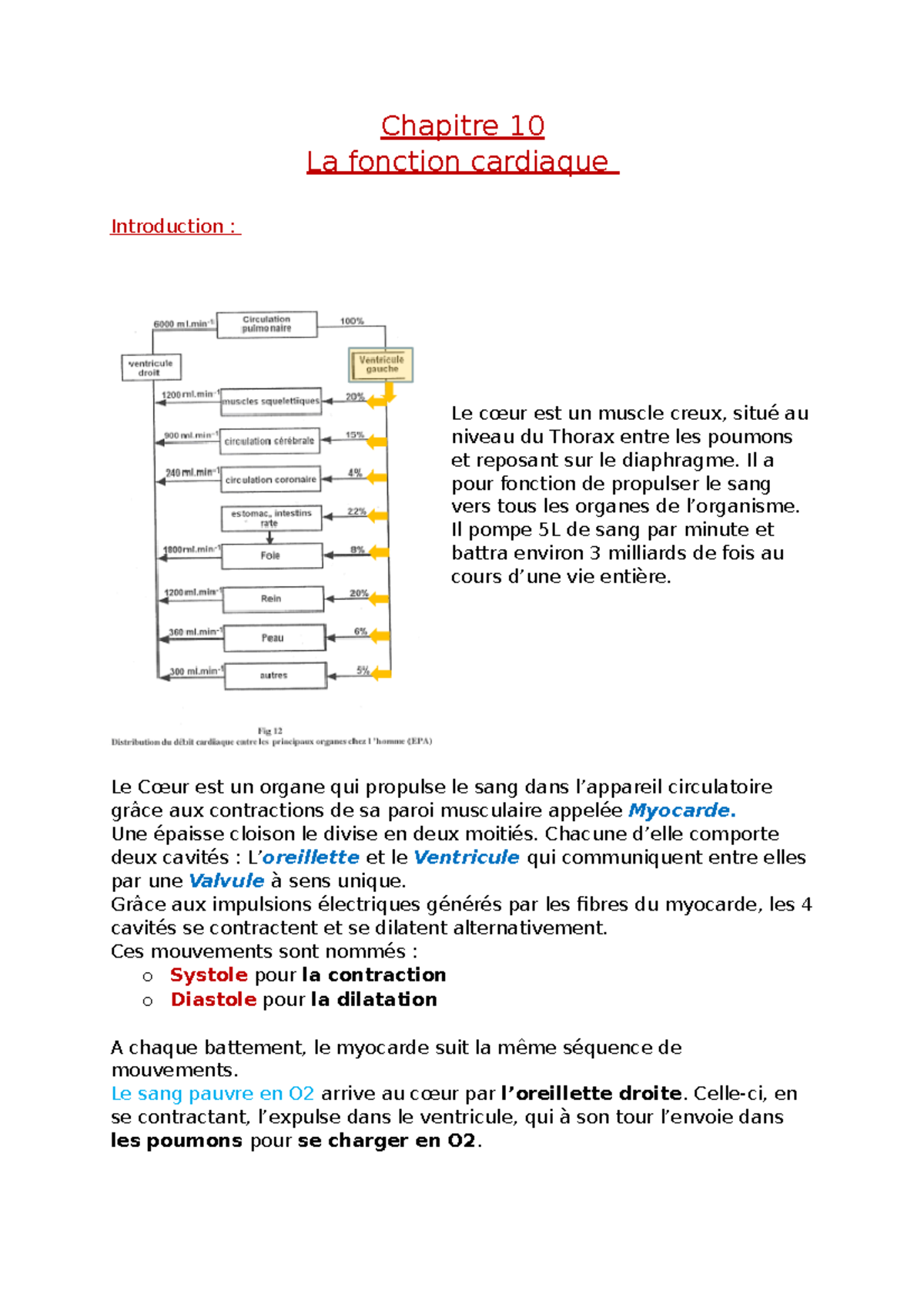 Chapitre 10 - La Fonction Cardiaque - Chapitre 10 La fonction cardiaque ...