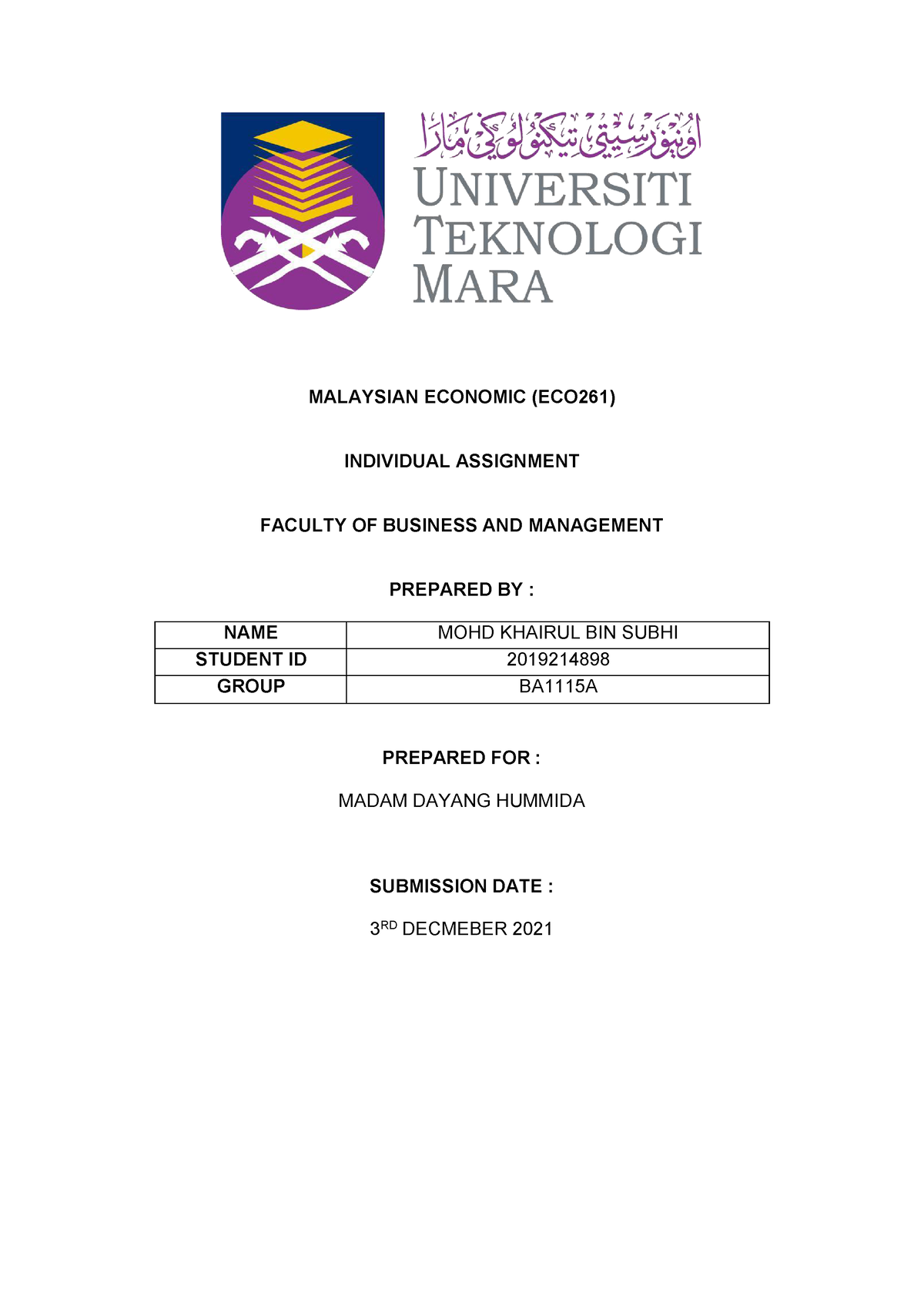 eco261 individual assignment poverty