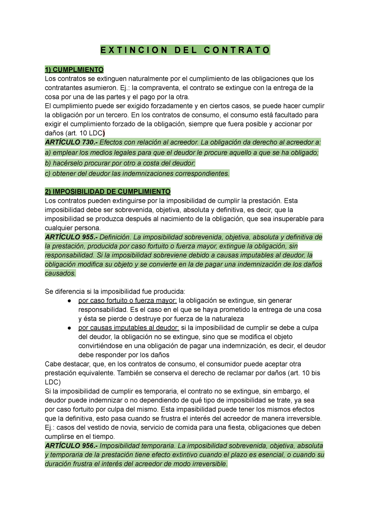 Resumen De Contratos Civiles Y Comerciales Parte General E X T I N C I O N D E L C O N T R A T 7487