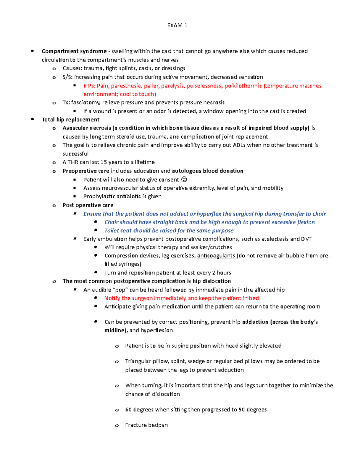 EXAM 1 - ortho, cranial nerves - EXAM 1 Compartment syndrome - swelling ...