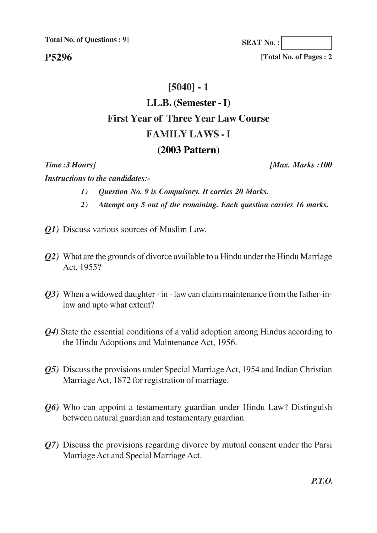 BSL-BA-LLB - QUESTION PAPER OF ALL 5 YEAR - Q1) Discuss Various Sources ...