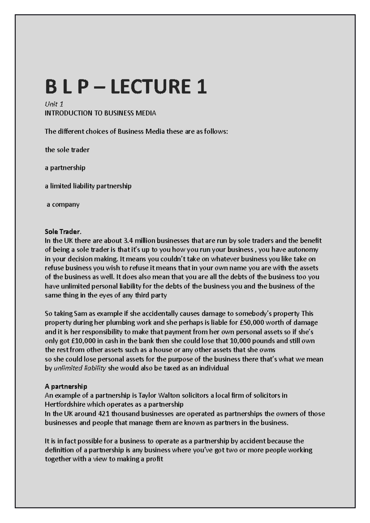 B L P Lecture 1 & 2 Unit 1 Notes - B L P – LECTURE 1 Unit 1 ...