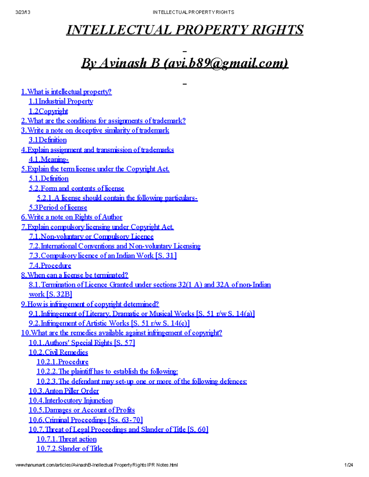 217880456 Intellectual Property Rights Notes for Law Exams