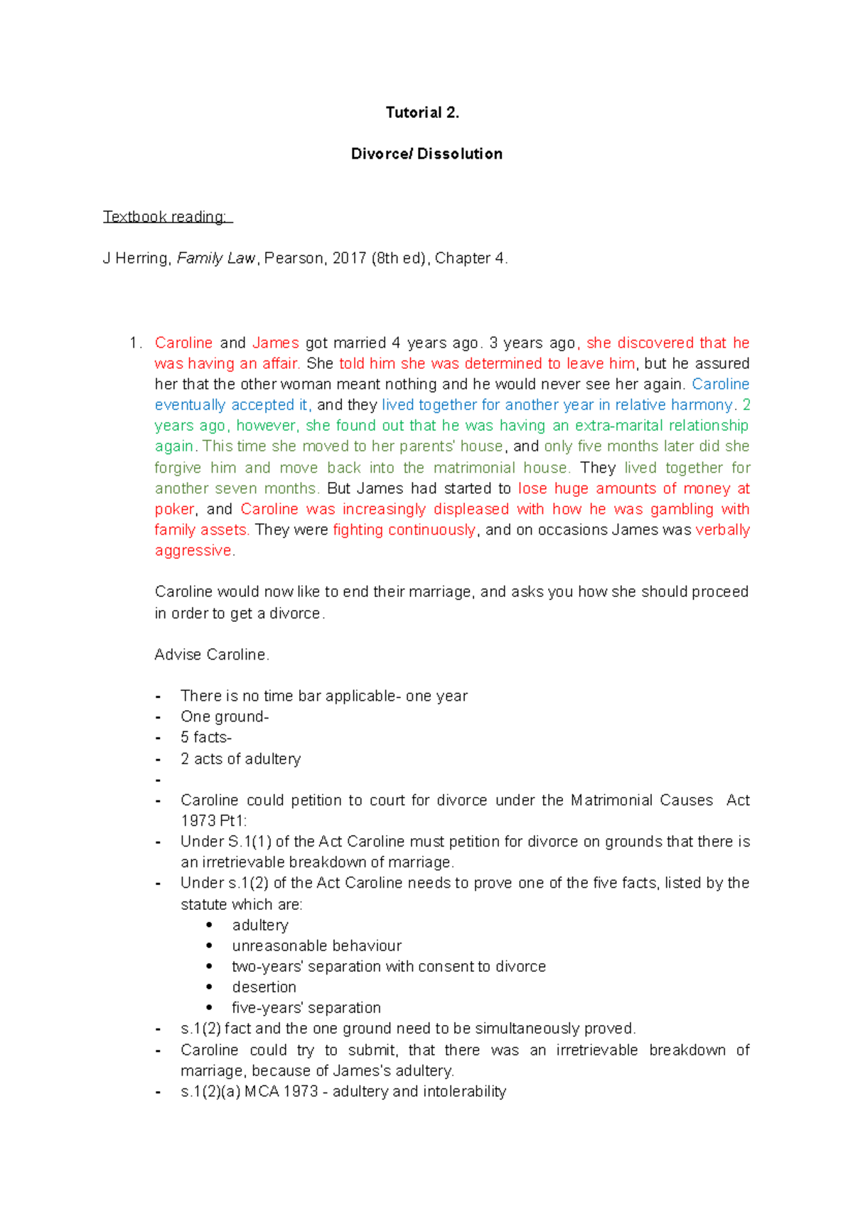 Fam Tutorial 2 laws Tutorial 2. Divorce/ Dissolution Textbook