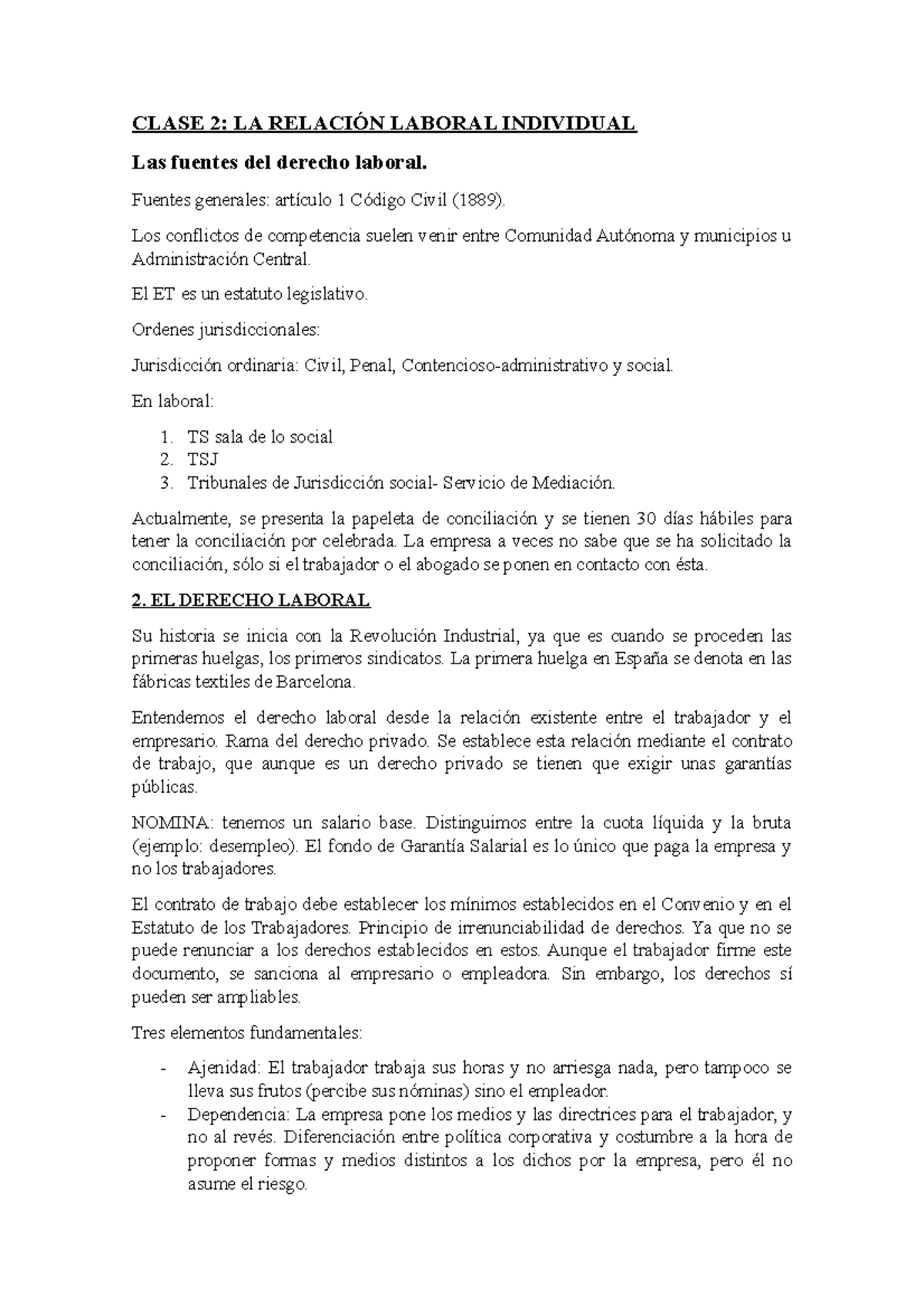 Clase 2 - Apuntes Tema 1 - CLASE 2: LA RELACIÓN LABORAL INDIVIDUAL Las ...