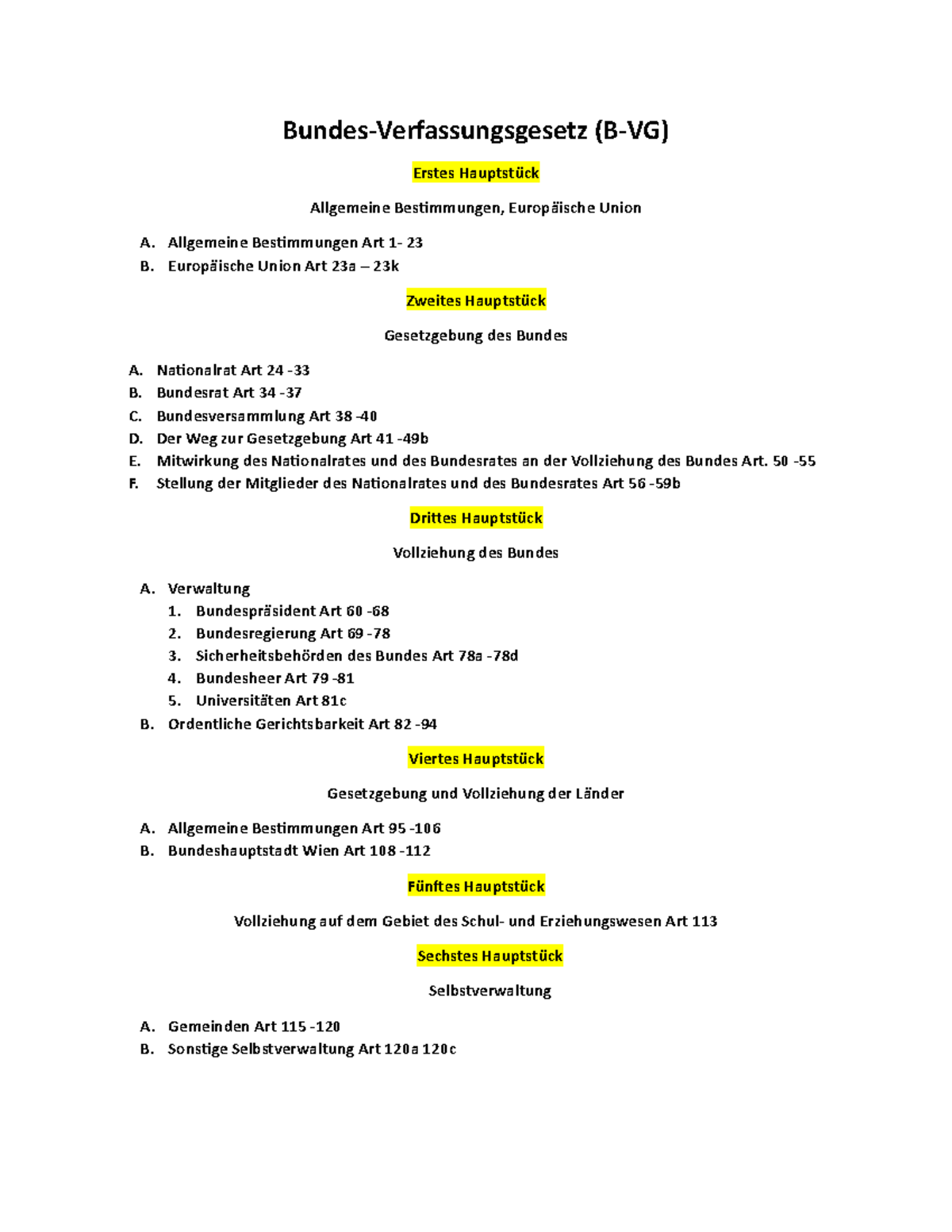 Inhaltsverzeichnis BV-G Nach Paragraphen - Bundes-Verfassungsgesetz (B ...