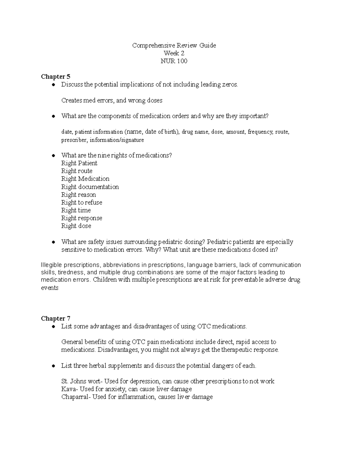 Week 2 review Chapter 4 5 and 6 Pharmacology Comprehensive Review