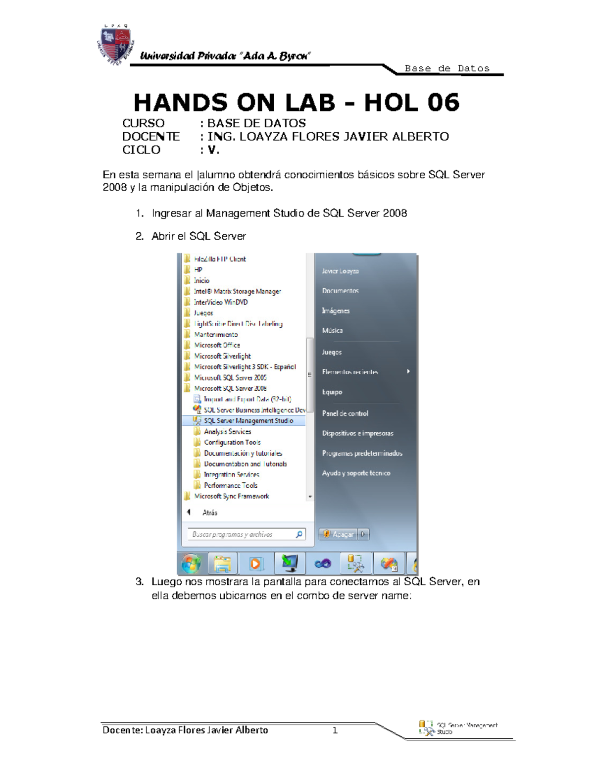 Sql - desde cero 1 - Base de Datos HANDS ON LAB - HOL 06 CURSO : BASE ...