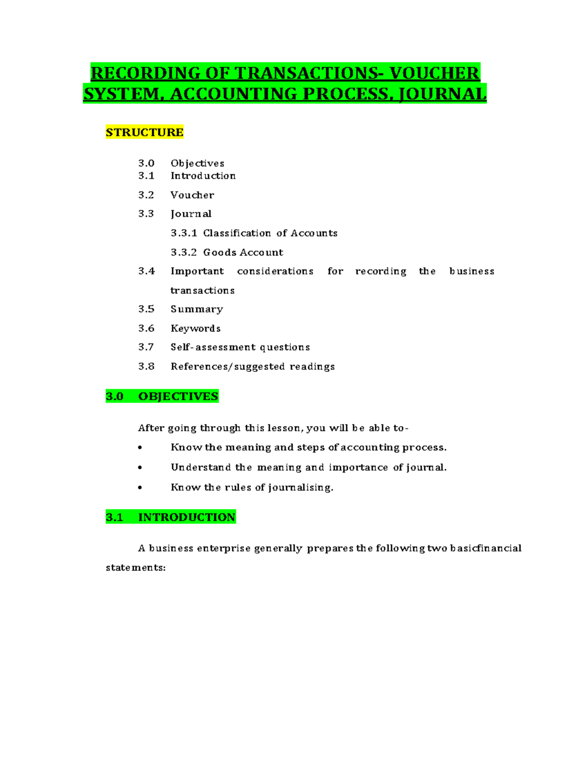 Recording OF Transactions Voucher System, Accounting Process, Journal