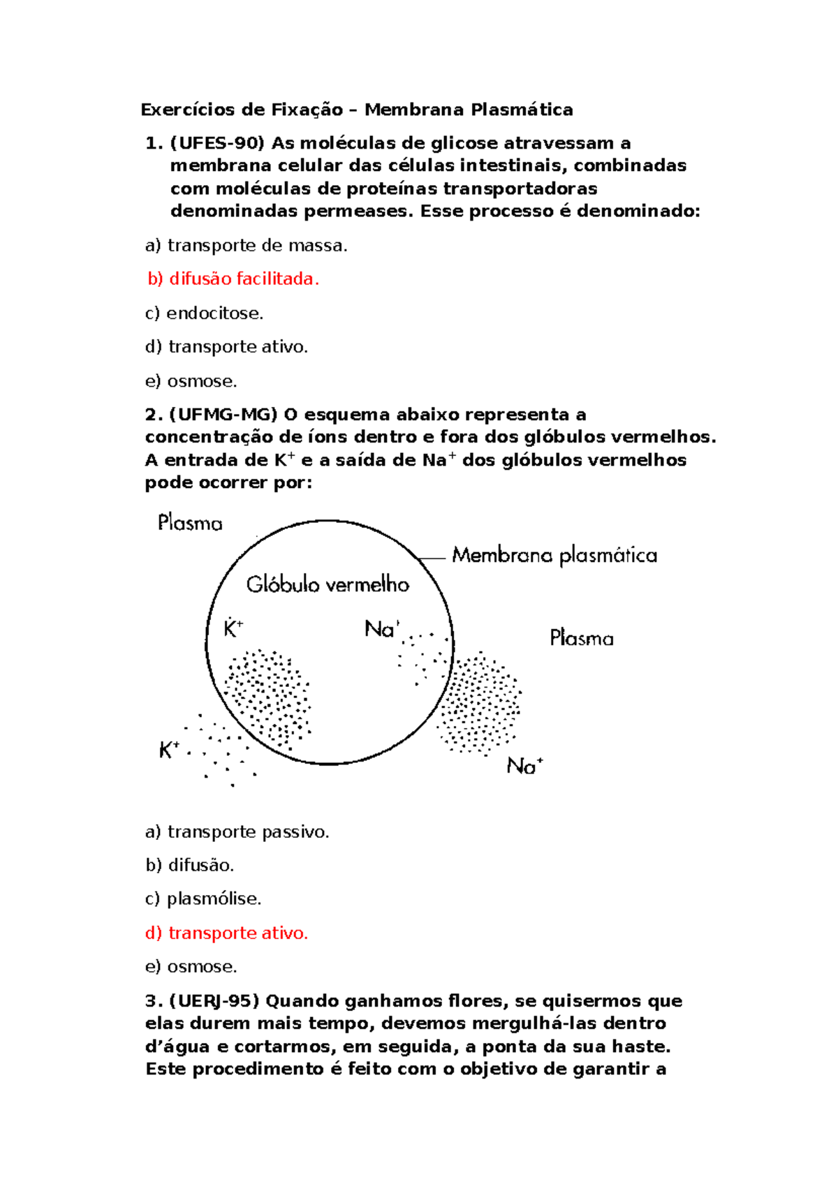 Revisão 1 - TREINE - Exercícios de Fixação – Membrana Plasmática 1 ...