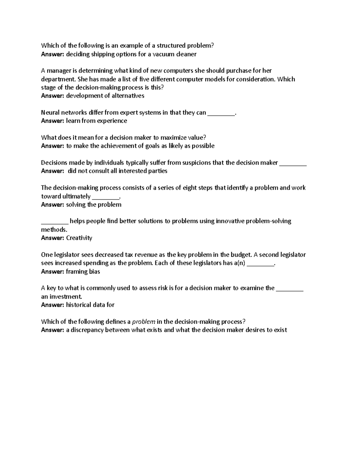 BA 374 study guide #2 - Which of the following is an example of a ...