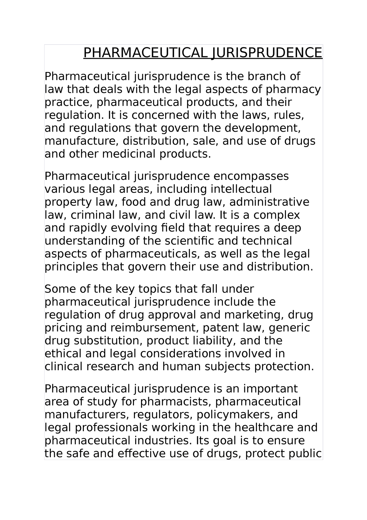 Pharmaceutical Jurisprudence - PHARMACEUTICAL JURISPRUDENCE ...