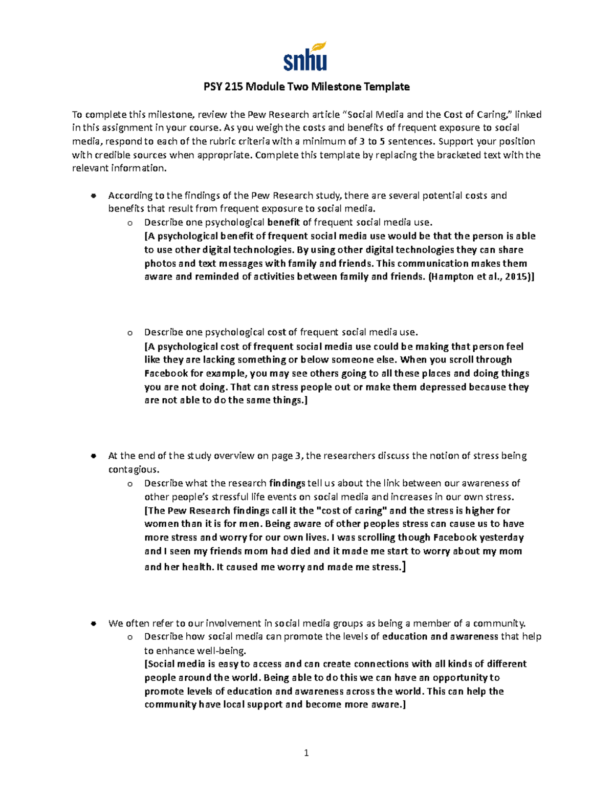 PSY 215 Module Two Milestone Template - Psy-215 - SNHU - Studocu